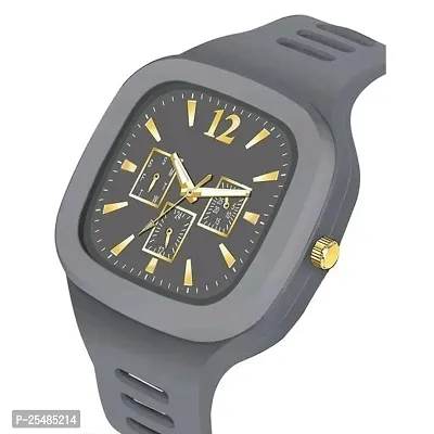 Bolun Grey Crono Square PU Men and Boys kids Watch-thumb3