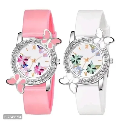 Bolun Bty Cash Pink and White Pu Blet Combo Women and Girls Watch-thumb0