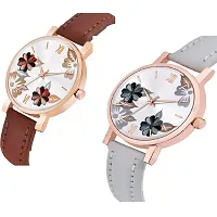 Bolun Bty Cash Brown and Grey Leather Blet Combo Women and Girls Watch-thumb1