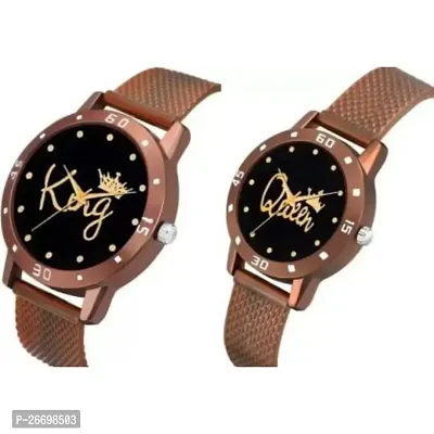 Bolun Brown King Queen Dial PU Strep Couple Men And Women Watch-thumb2