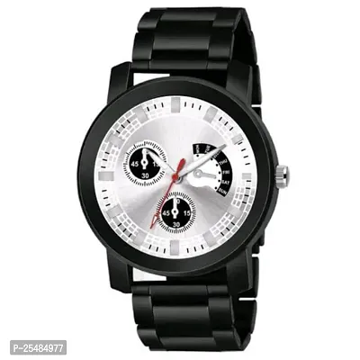 Bolun Black Cash Crono Silver Dial  PU Belt Men and Boys Analog Watch