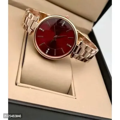 Bolun Red Dial Rose Metal BD Belt Analog Women Watch