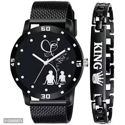 Bolun Bethu Couple Dial With King Black Bracelet PU Men And Boys Watch