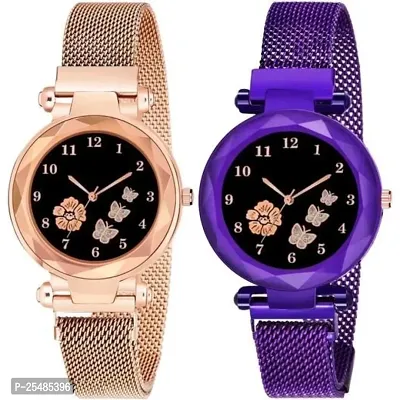 Bolun Rose And Bty Dial Rose and Purple Megnet Belt Girls and Women Analog Watch-thumb0