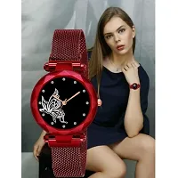 Bolun Red Megnet Belt Black Dial Bty Analog Women and Girls Watch-thumb1