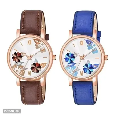 Bolun Bty Cash Brown and Blue Leather Blet Combo Women and Girls Watch-thumb0