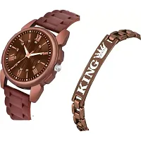 Trendy Copper Roman Brown Pu And King Bracelet Men Watch-thumb2