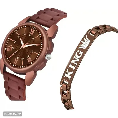 Trendy Copper Roman Brown Pu And King Bracelet Men Watch-thumb3