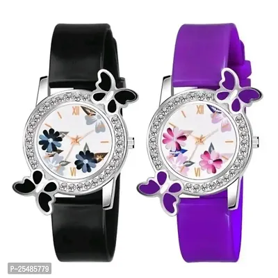 Bolun Bty Cash Black and Purple Pu Blet Combo Women and Girls Watch-thumb0