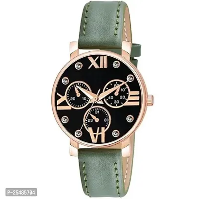 Bolun Meena Dial Rz Cash Green Leather Analog Women and Girls Watch-thumb0