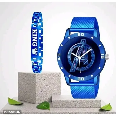 Bolun Blue Avg Dial With King Blue Bracelet PU Men And Boys Watch