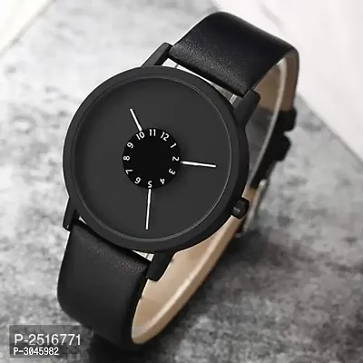 Black Analog Watch With Synthetic Leather Strap-thumb0