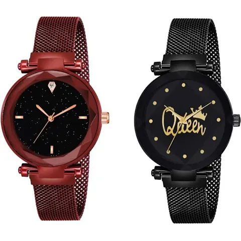 Pack Of 2 Magnetic  Strap Watches For Women