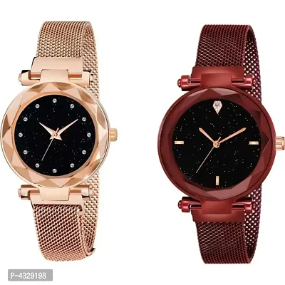 Stylish and Trendy Metal Strap Analog Watch for Women's (Pack of 2)