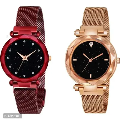 Stylish and Trendy Metal Strap Analog Watch for Women's (Pack of 2)