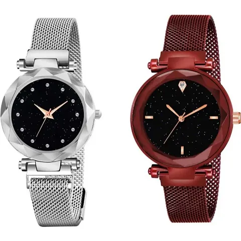 KD Luxury Mesh Starry for Girls Lady Analog Pack of Two Women Watch.