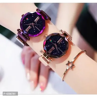 Purple And Rose Gold Roman Dial Women Wrist Watch-thumb0