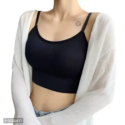 Women and Girls Padded Wire Free Longline Bra Crop Tops for Sports Workout Gym Soft Breathable Sweat Absorption Bra Size-thumb0