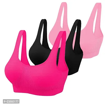 Women's Stretchable Cotton Non-Padded Non-Wired Seamless Bra Black Pink  baby Pink-thumb0