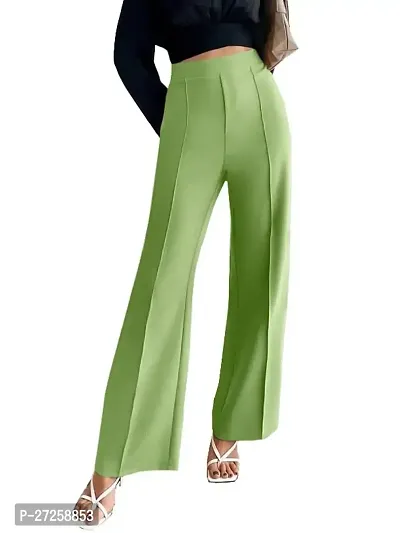 Elegant Green Cotton Solid Trousers For Women, Pack Of 1