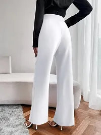 Elegant White Cotton Solid Trousers For Women, Pack Of 1-thumb1