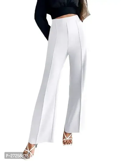 Elegant White Cotton Solid Trousers For Women, Pack Of 1-thumb0