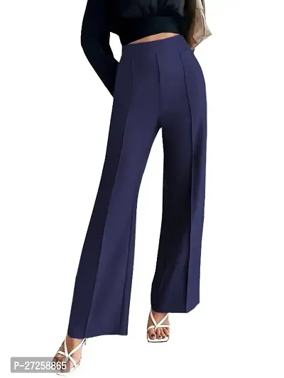 Elegant Navy Blue Cotton Solid Trousers For Women, Pack Of 1