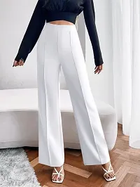 Elegant White Cotton Solid Trousers For Women, Pack Of 1-thumb3