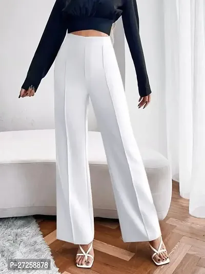 Elegant White Cotton Solid Trousers For Women, Pack Of 1-thumb4