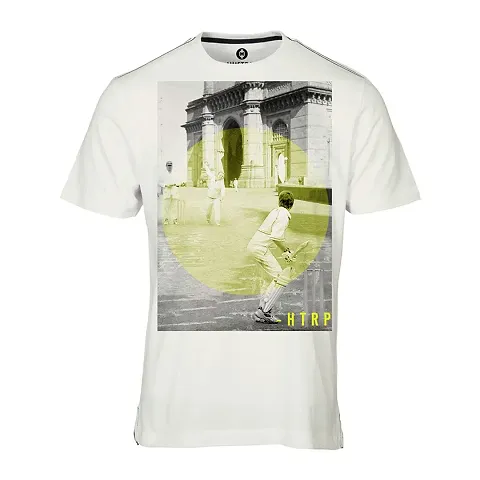 HUETRAP Vintage Cricket Print Round Neck T-Shirt Off