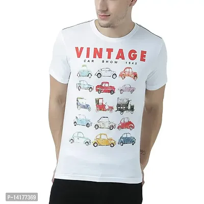 HUETRAP Mens Love for Vintage Printed Cars White T Shirt-thumb0