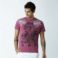 HUETRAP Men's Abstract Skull Prints Plum T-Shirt-thumb1