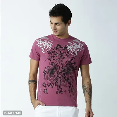 HUETRAP Men's Abstract Skull Prints Plum T-Shirt-thumb2