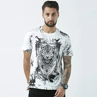 HUETRAP Mens White Mandala Lion Print t-Shirt-thumb1
