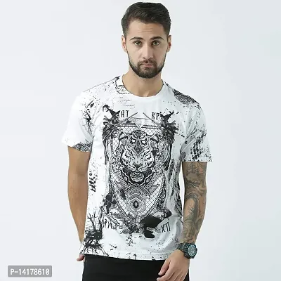 HUETRAP Mens White Mandala Lion Print t-Shirt-thumb2