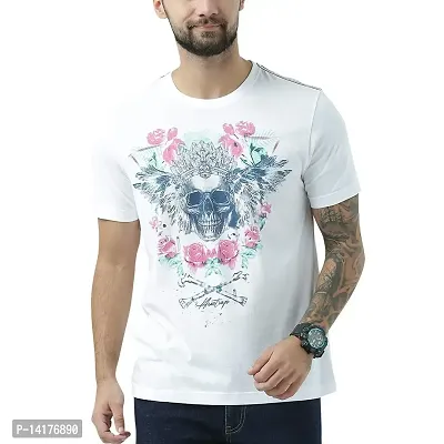 HUETRAP Mens White Punk Skull with Rose Print t-Shirt-thumb0