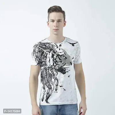 HUETRAP Mens Classic Styling Animal Printed White Tshirt-thumb2