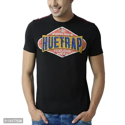 HUETRAP Men's Vintage Signboard Casual T-Shirt Black-thumb0