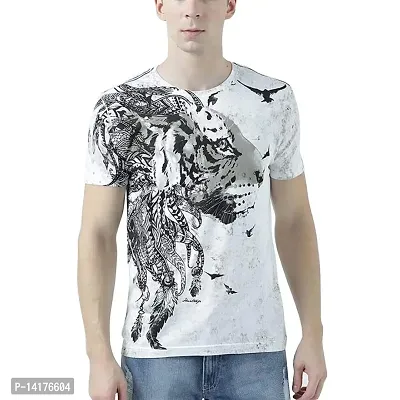 HUETRAP Mens Classic Styling Animal Printed White Tshirt-thumb0