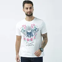 HUETRAP Mens White Punk Skull with Rose Print t-Shirt-thumb1