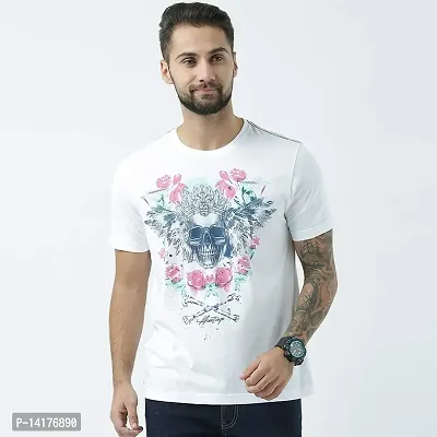 HUETRAP Mens White Punk Skull with Rose Print t-Shirt-thumb2