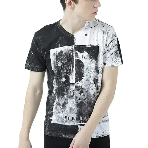 HUETRAP Mens Discover Yourself Abstract Print V Neck T Shirt