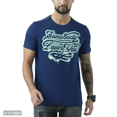 HUETRAP Mens Blue 'Somebody Loves You' Print t-Shirt