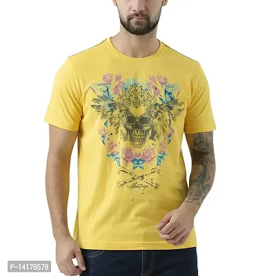 HUETRAP Mens Yellow Punk Skull with Rose Print t-Shirt