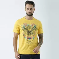 HUETRAP Mens Yellow Punk Skull with Rose Print t-Shirt-thumb1