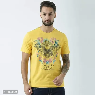 HUETRAP Mens Yellow Punk Skull with Rose Print t-Shirt-thumb2