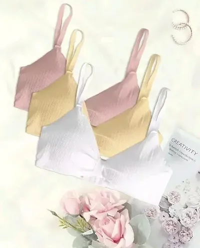 Women Cotton Everyday Lightly Padded Wire Free Bra Free Size