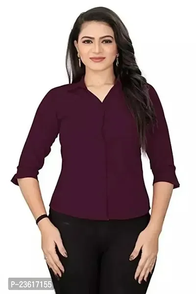 Women Regular Solid Curved Collar Formal Shirt-thumb0