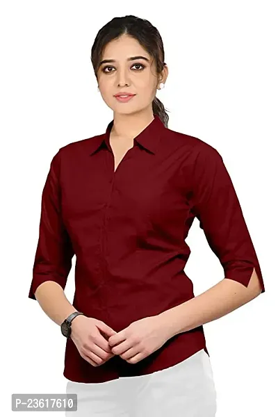 Women Regular Solid Curved Collar Formal Shirt-thumb0