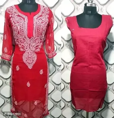 Beautiful Red Chikankari Georgette Straight Kurta For Women